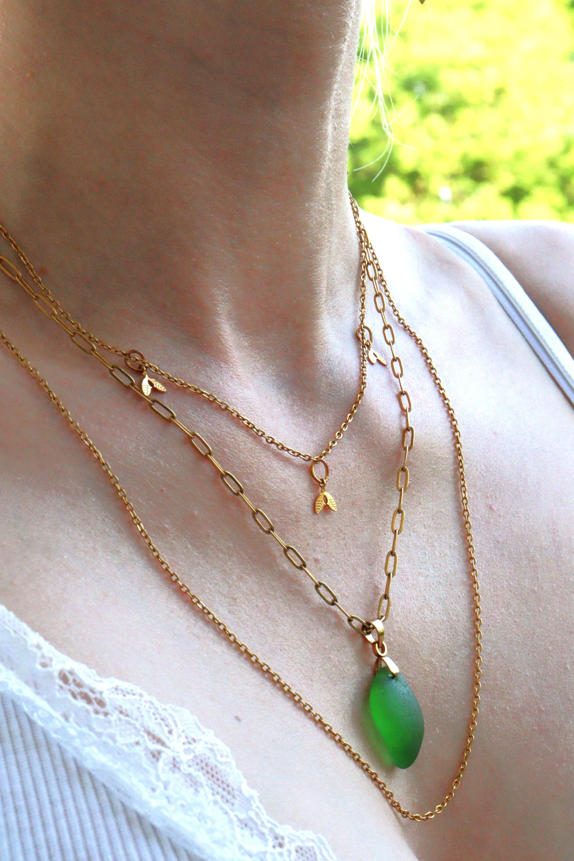 Gold Lérins multi-strand sea glass necklace